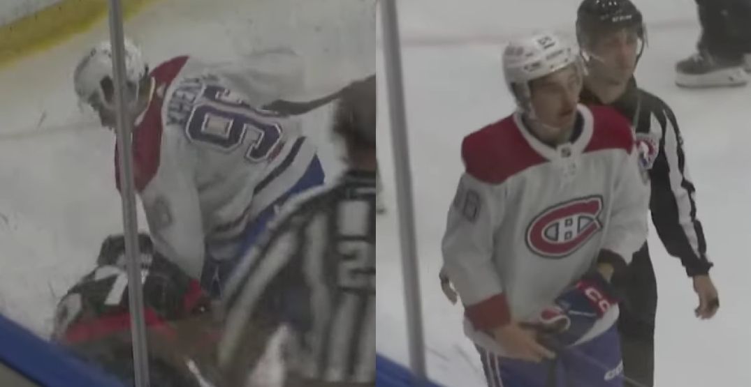 Florian Xhekaj fighting in Canadiens jersey